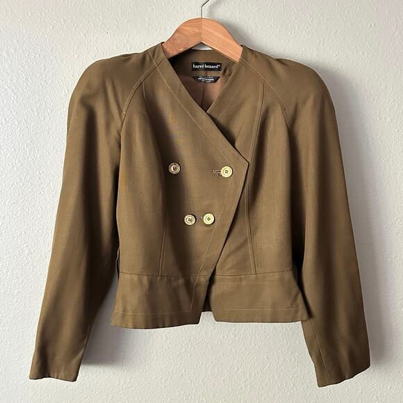 Harve Benard Golden Green Short Double Breasted Military Jacket Women's Size 6 - Picture 1 of 12